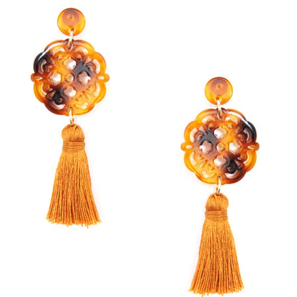 🧡NWT ZENZII Tortoise Allure Resin Tassel Earrings 2.5" - Picture 10 of 13